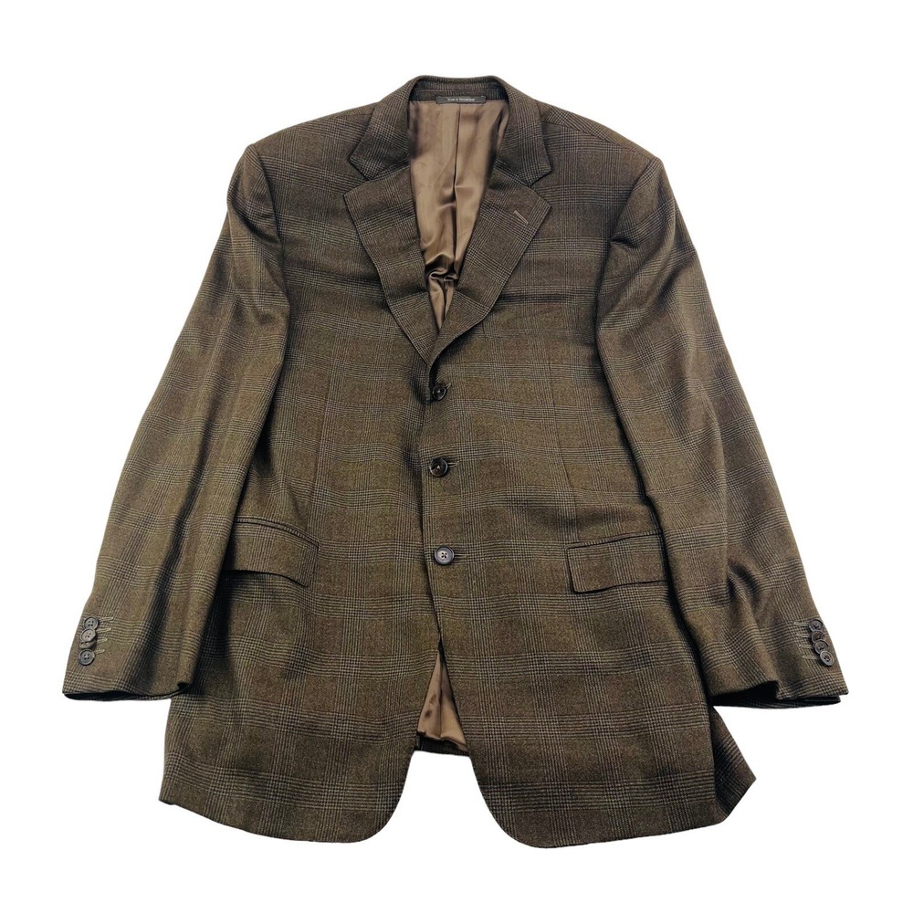 Ermenegildo Zegna Brown & Blue Glen Plaid 3 Button 2 Vent Blazer Mens Size‎ 44L - Picture 3 of 7